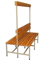 Скамейка двусторонная со спинкой и вешалкой, для раздевалки, гардероба (металлический каркас, дерево)